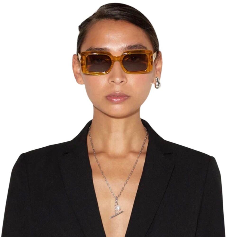 SZADE NIB Dart Sustainable On Trend Rectilinear Burnt Honey/Cherry Cola Sunglass